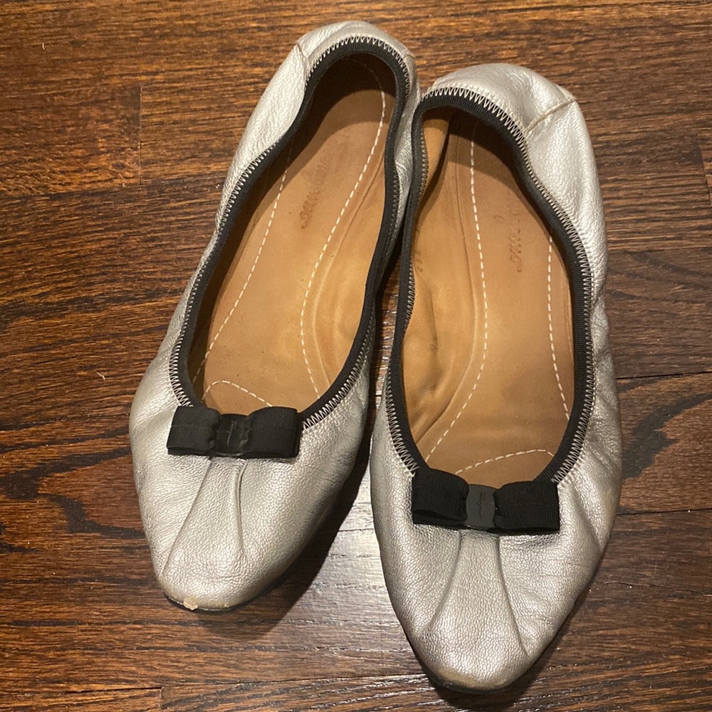 Authentic Salvatore, Ferragamo, metallic silver black leather slides size 10c